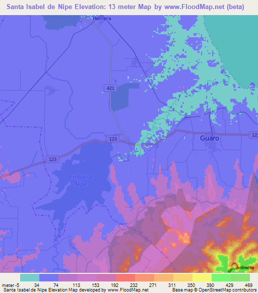 Santa Isabel de Nipe,Cuba Elevation Map