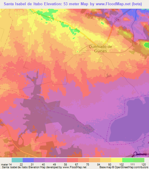 Santa Isabel de Itabo,Cuba Elevation Map