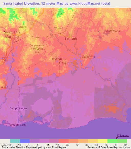 Santa Isabel,Cuba Elevation Map