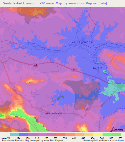 Santa Isabel,Cuba Elevation Map
