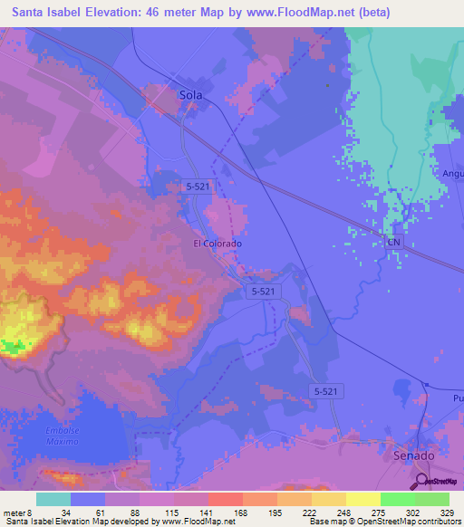 Santa Isabel,Cuba Elevation Map