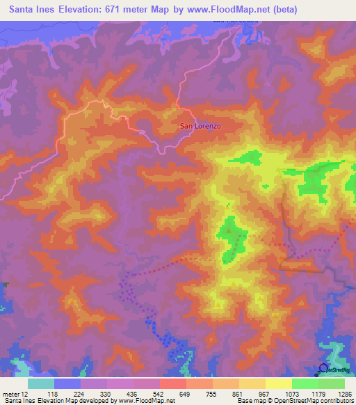 Santa Ines,Cuba Elevation Map