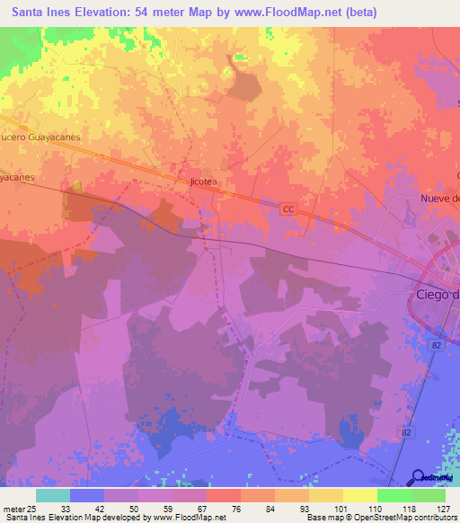 Santa Ines,Cuba Elevation Map
