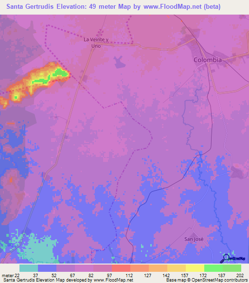Santa Gertrudis,Cuba Elevation Map