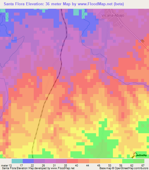 Santa Flora,Cuba Elevation Map