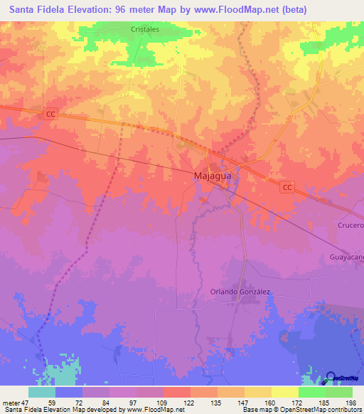 Santa Fidela,Cuba Elevation Map