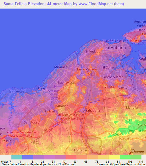 Santa Felicia,Cuba Elevation Map