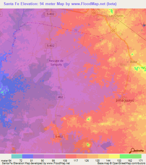 Santa Fe,Cuba Elevation Map