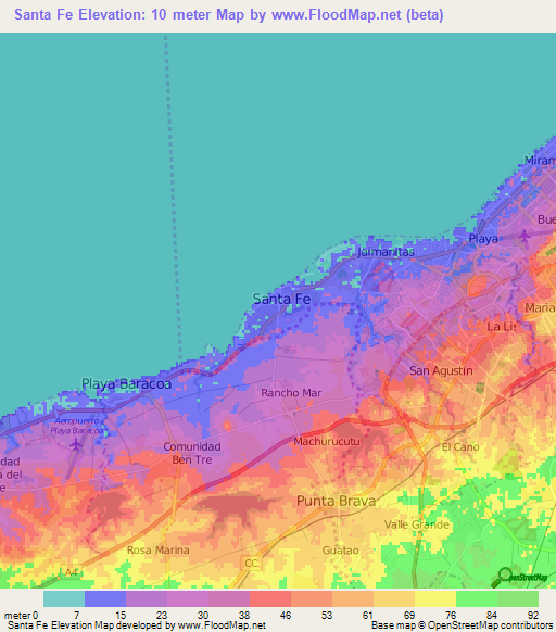 Santa Fe,Cuba Elevation Map