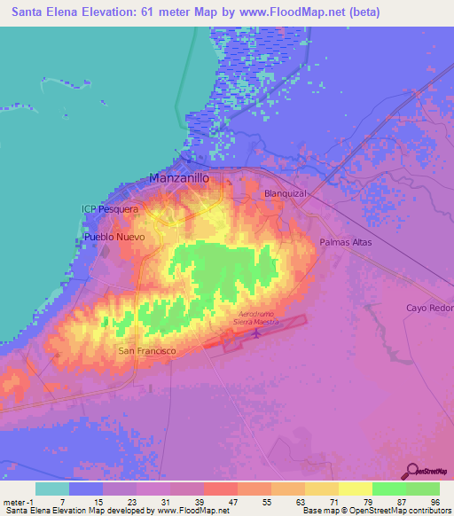 Santa Elena,Cuba Elevation Map