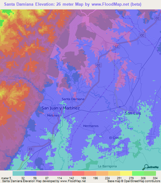 Santa Damiana,Cuba Elevation Map