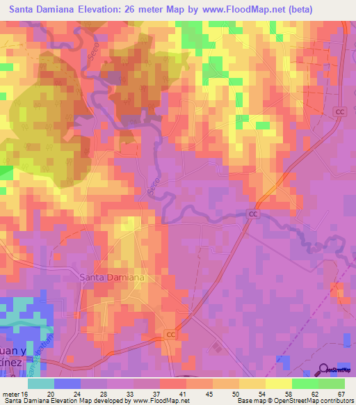 Santa Damiana,Cuba Elevation Map
