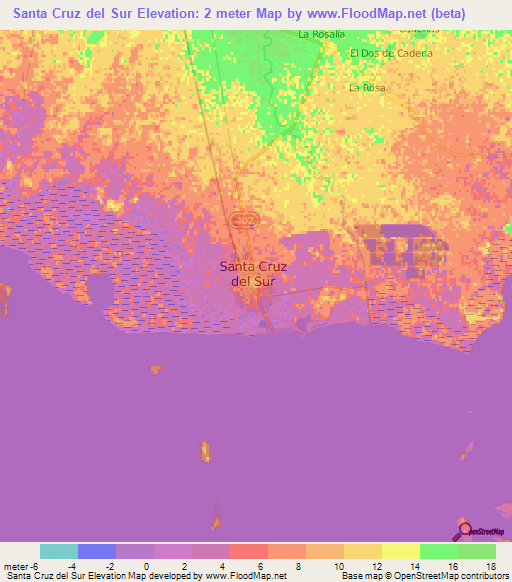 Santa Cruz del Sur,Cuba Elevation Map
