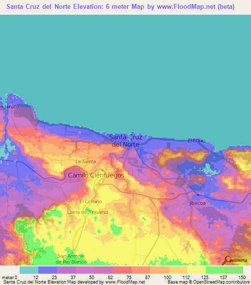 Santa Cruz del Norte,Cuba Elevation Map