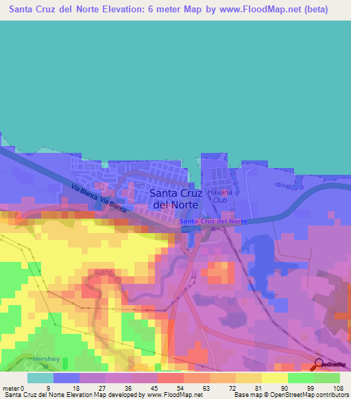 Santa Cruz del Norte,Cuba Elevation Map