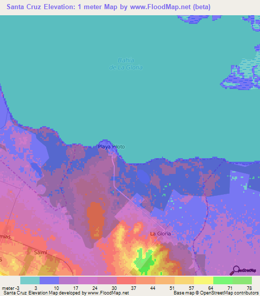 Santa Cruz,Cuba Elevation Map