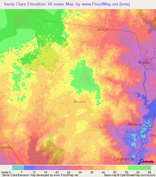Santa Clara,Cuba Elevation Map