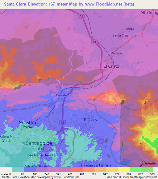 Santa Clara,Cuba Elevation Map