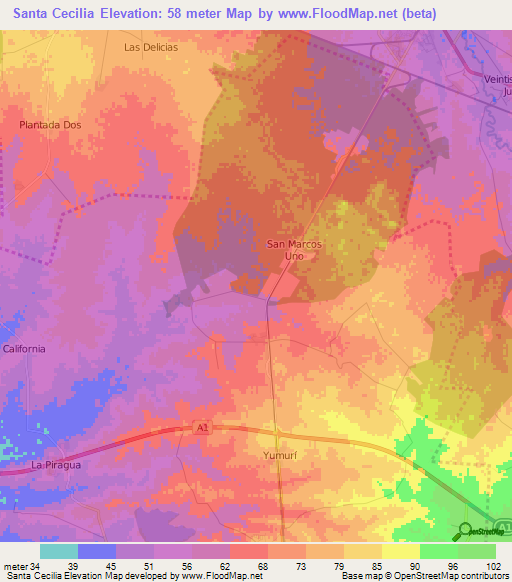 Santa Cecilia,Cuba Elevation Map