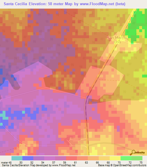 Santa Cecilia,Cuba Elevation Map