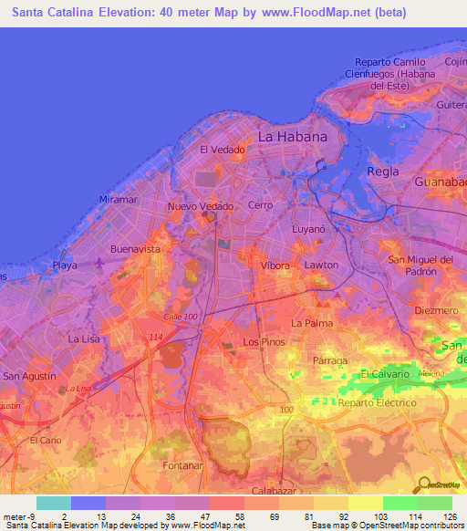 Santa Catalina,Cuba Elevation Map