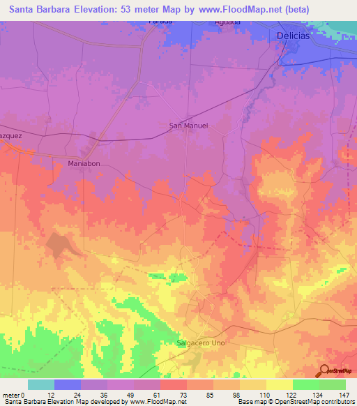 Santa Barbara,Cuba Elevation Map