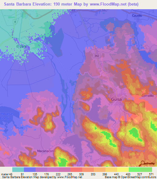 Santa Barbara,Cuba Elevation Map