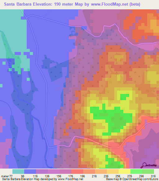 Santa Barbara,Cuba Elevation Map