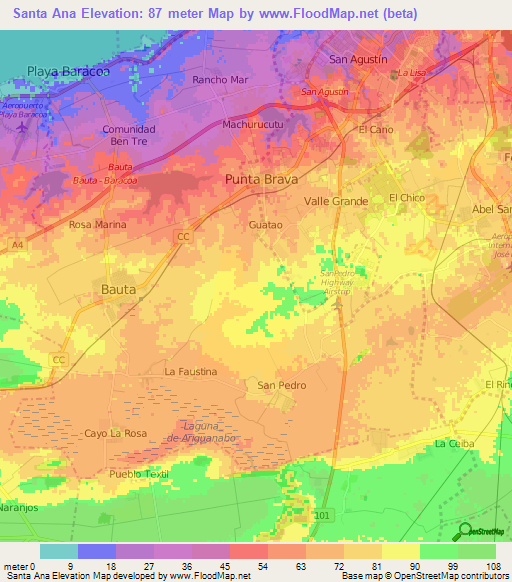 Santa Ana,Cuba Elevation Map