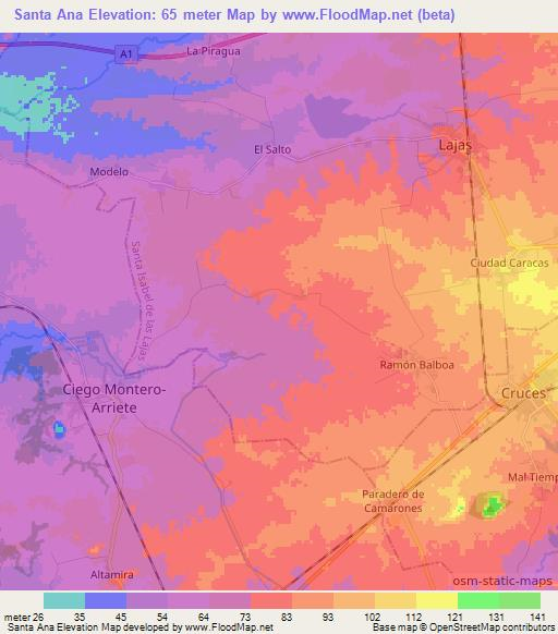 Santa Ana,Cuba Elevation Map