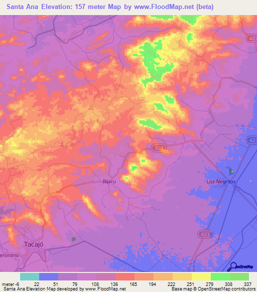 Santa Ana,Cuba Elevation Map