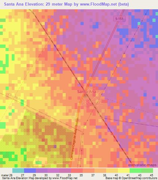 Santa Ana,Cuba Elevation Map