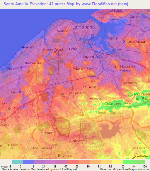 Santa Amalia,Cuba Elevation Map