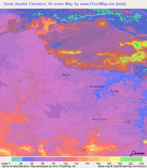 Santa Amalia,Cuba Elevation Map