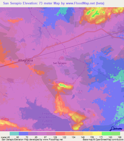 San Serapio,Cuba Elevation Map