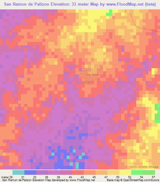 San Ramon de Palizon,Cuba Elevation Map