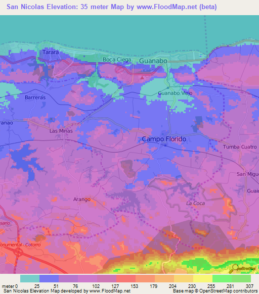 San Nicolas,Cuba Elevation Map