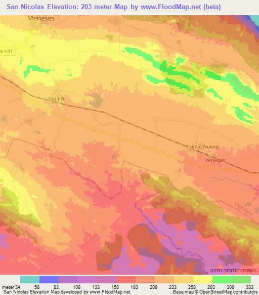 San Nicolas,Cuba Elevation Map