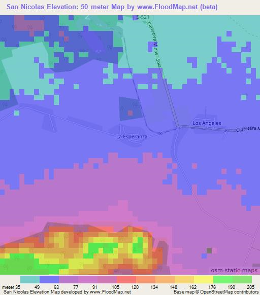 San Nicolas,Cuba Elevation Map