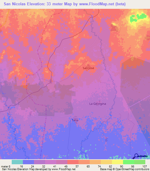 San Nicolas,Cuba Elevation Map