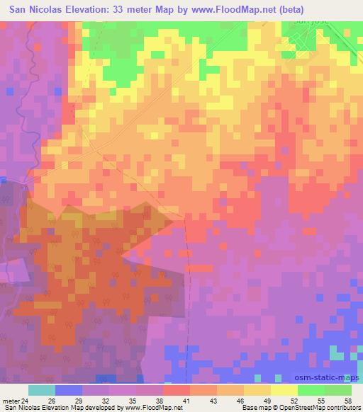 San Nicolas,Cuba Elevation Map