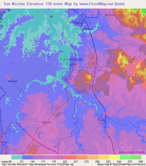 San Nicolas,Cuba Elevation Map