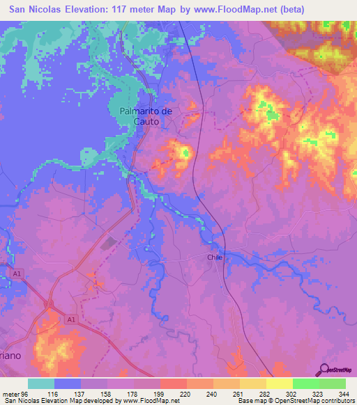 San Nicolas,Cuba Elevation Map