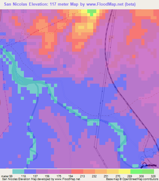 San Nicolas,Cuba Elevation Map