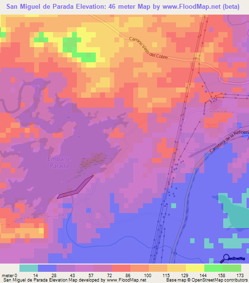 San Miguel de Parada,Cuba Elevation Map