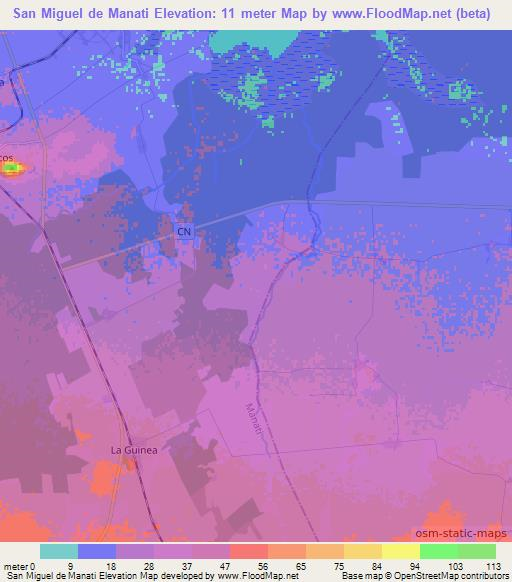 San Miguel de Manati,Cuba Elevation Map