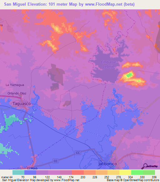 San Miguel,Cuba Elevation Map