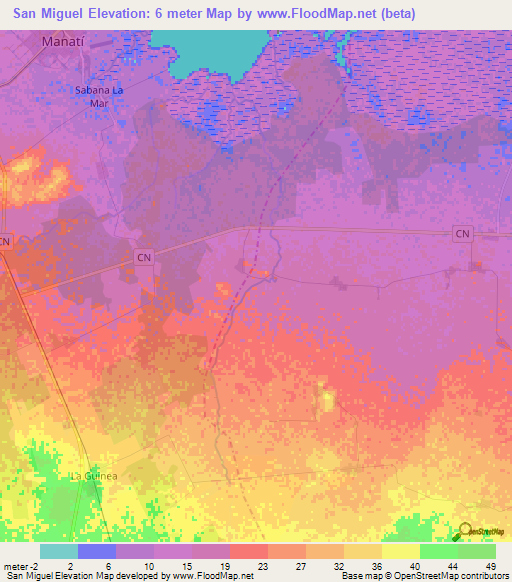 San Miguel,Cuba Elevation Map