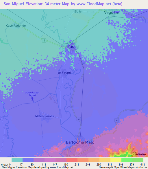 San Miguel,Cuba Elevation Map