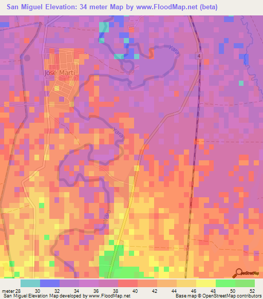 San Miguel,Cuba Elevation Map